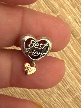 Best Friend Heart Charm Pendant - Silver with Red Accent